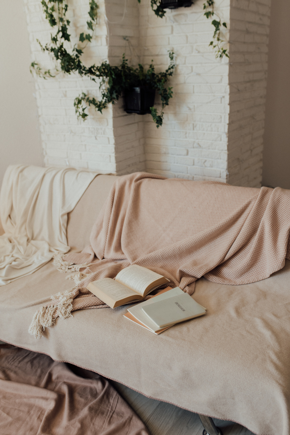  Books and Blankets on a Couch